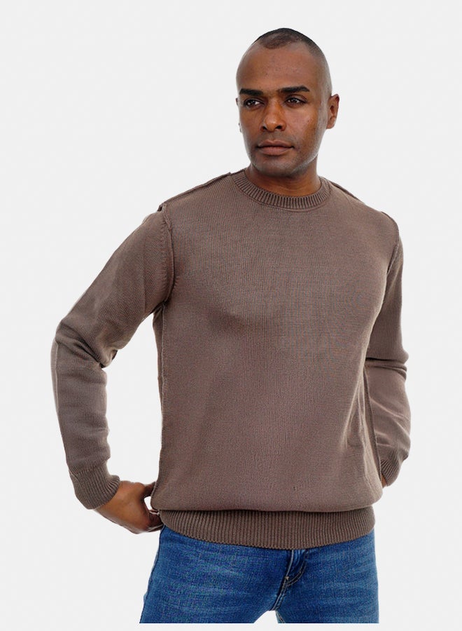FIRE WOOD FireWood Round Neck Knit Sweater Long Sleeve For Men- Brown - Image 2